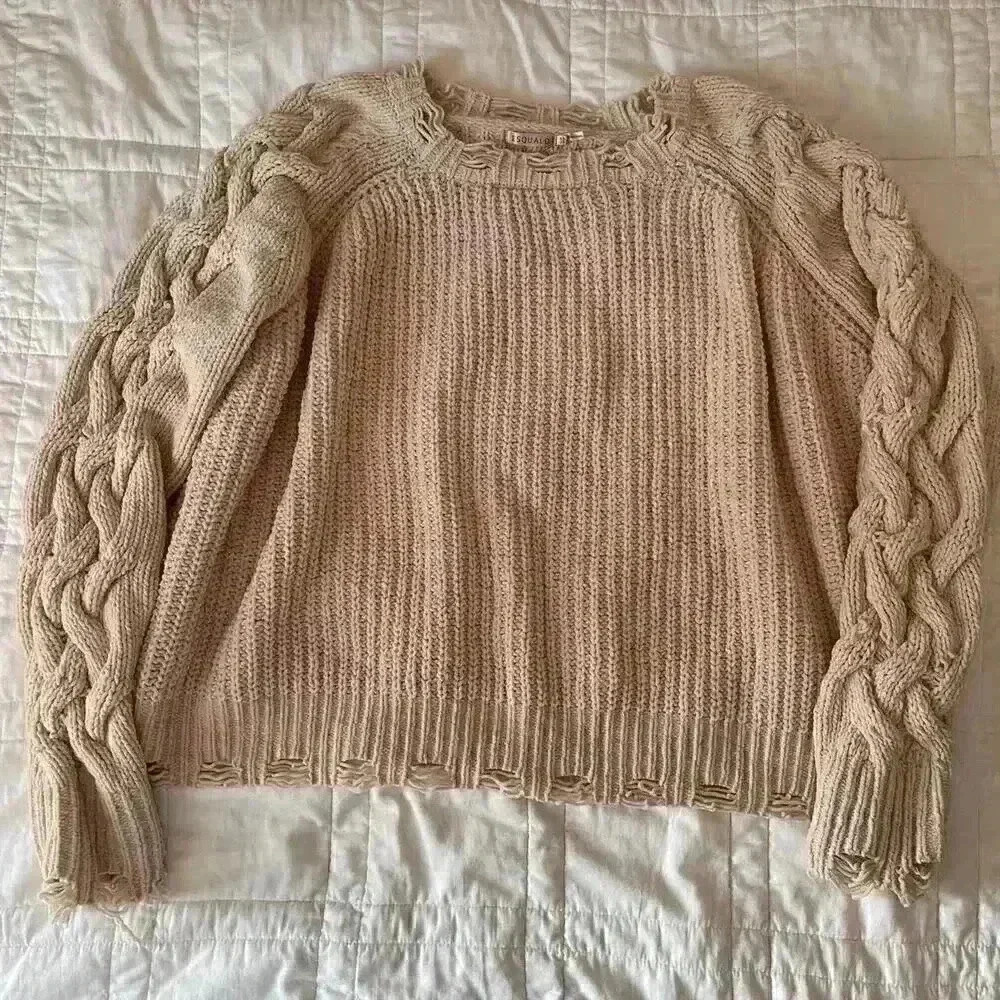 Esqualo Chunky knit‎ sweater large beige oversized long sleeve cottagecore boho